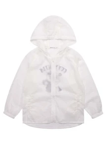 Niñas 1 pieza Cazadora con estampado de oso y letra de manga raglán con capucha - Blanco - Ver 4