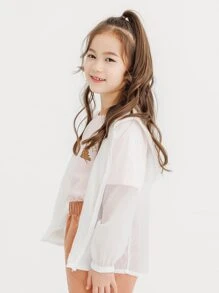 Niñas 1 pieza Cazadora con estampado de oso y letra de manga raglán con capucha - Blanco - Ver 5