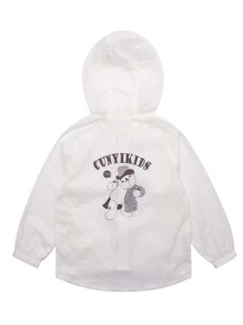 Niñas 1 pieza Cazadora con estampado de oso y letra de manga raglán con capucha - Blanco - Ver 6