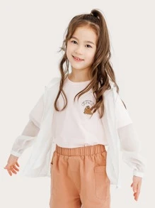 Niñas 1 pieza Cazadora con estampado de oso y letra de manga raglán con capucha - Blanco - Ver 7