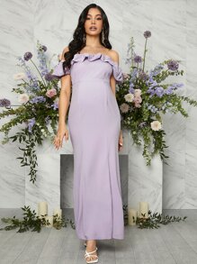 SHEIN Maternidad Vestido de hombros descubiertos ribete con fruncido - Púrpura malva - Ver 1