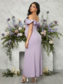 SHEIN Maternidad Vestido de hombros descubiertos ribete con fruncido - Púrpura malva - Ver 2