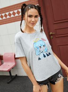 Naawberry Drop Shoulder Figure Graphic Top - Light Grey - View 4