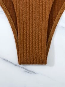 Solid High Waisted Bikini For Summer Beach - Rust Brown - View 7