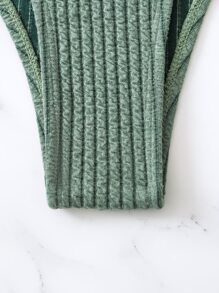 SHEIN Swim Summer Beach Ribbed Bikini Set Buckle Back Tank Bra & High Waisted Bottom 2 Piece Bathing Suit - Olive Green - View 6