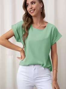 SHEIN LUNE 捲邊袖口蝙蝠袖襯衫 - 薄荷綠 - 查看 1