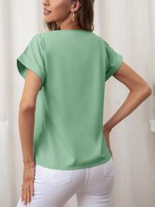 SHEIN LUNE 捲邊袖口蝙蝠袖襯衫 - 薄荷綠 - 查看 2