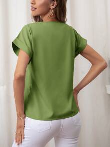 SHEIN LUNE Rolled Cuff Batwing Sleeve Blouse - Army Green - View 2