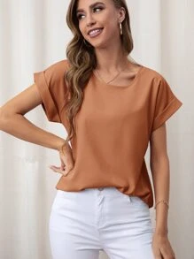 SHEIN LUNE Rolled Cuff Batwing Sleeve Blouse - Orange - View 1