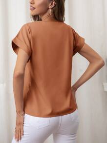 SHEIN LUNE Rolled Cuff Batwing Sleeve Blouse - Orange - View 2