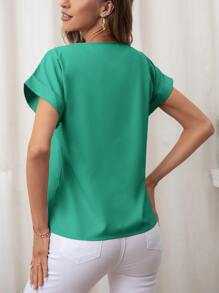 SHEIN LUNE Rolled Cuff Batwing Sleeve Blouse - Cadet Blue - View 2