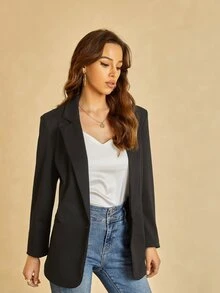 UNIQUE21 Lapel Neck Single Button Blazer - Black - View 4