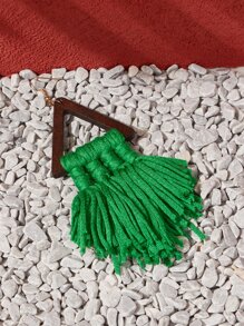 SHEIN VCAY Bông tai hình học & tua rua - màu xanh lá - Xem 3