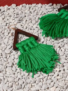 SHEIN VCAY Bông tai hình học & tua rua - màu xanh lá - Xem 4