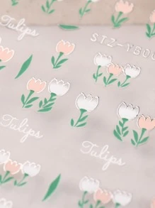 FULL BEAUTY 2片郁金香印花指甲藝術貼紙，指甲貼紙DIY - 彩色 - 查看 3