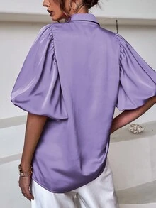 Áo sơ mi nữ Nút phía trước màu trơn Thanh lịch - Màu tím  Violet - Xem 2