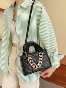 Bolsa De Cuadrados Acolchados Silenciosa Y Lujosa Con Decoración De Cadena Para Adolescentes, Mujeres Estudiantes Universitarias, Novatos Y Trabajadores De Cuello Blanco, Perfecta Para La Oficina, El Trabajo, Los Negocios Y Los Desplazamientos. La Mejor Bolsa De Trabajo Para Mujeres, Para Regalos De Maestros, Para Señoras, Para Mujeres De Negocios/desplazamientos/trabajo/ Oficina, Para Festivales/vacaciones/días Festivos - Negro - Ver 2