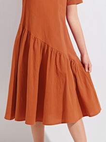 SHEIN Vestido Liso De Falda De Volantes Para Niñas - Óxido marrón - Ver 5