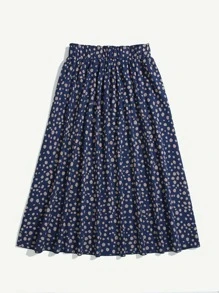 SHEIN LUNE 滿版圖案彈性腰半身裙 - 藏蓝色 - 查看 3