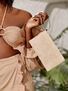 SHEIN VCAY 度假設計圓環手柄草編包