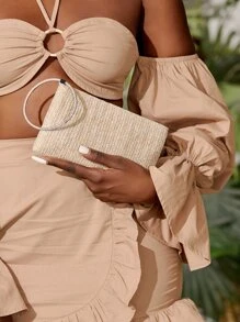 SHEIN VCAY 度假設計圓環手柄草編包