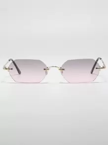 015835340007 1pc Mini Hexagon Frameless Vintage Full Metal Gradient Sunglasses, Suitable For Street, Beach, Commute, Travel, Classic Retro Style (Comes With Lanyard, Glasses Case, Cleaning Cloth) - Ombre - View 4