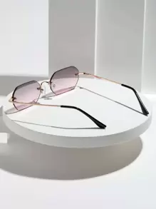 015835340007 1pc Mini Hexagon Frameless Vintage Full Metal Gradient Sunglasses, Suitable For Street, Beach, Commute, Travel, Classic Retro Style (Comes With Lanyard, Glasses Case, Cleaning Cloth) - Ombre - View 5