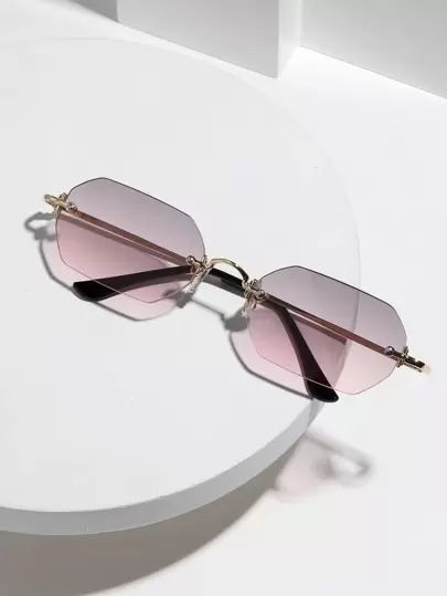 015835340007 1副迷你六边形无框复古全金属渐变太阳镜，适合街头、海滩、通勤、旅行，经典复古风格（附赠挂绳、眼镜盒、清洁布）