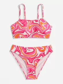 SHEIN 少女图案印花比基尼套装 夏日海滩 - 彩色 - 查看 5