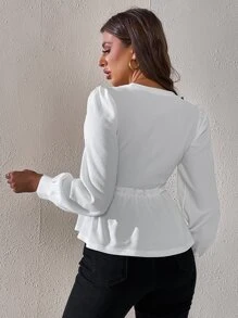 SHEIN Frenchy Top de manga farol bajo con fruncido - Blanco - Ver 2