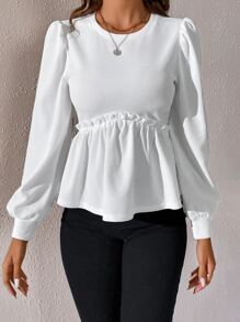 SHEIN Frenchy Top de manga farol bajo con fruncido - Blanco - Ver 3
