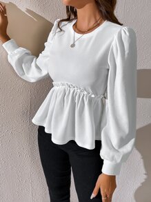 SHEIN Frenchy Top de manga farol bajo con fruncido - Blanco - Ver 4