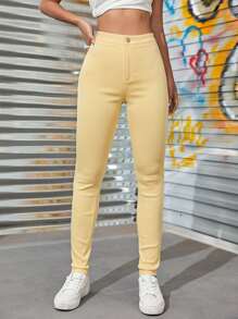Jeans ajustados de talle alto - Amarillo - Ver 3