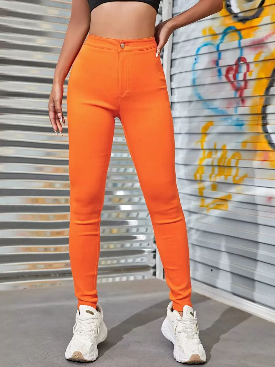 Neon Orange High Waisted Skinny Jeans - Orange - View 1