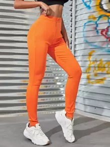 Neon Orange High Waisted Skinny Jeans - Orange - View 4