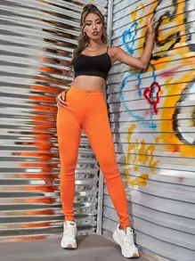 Neon Orange High Waisted Skinny Jeans - Orange - View 6