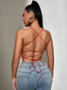 Zolique Top de tirantes corto de espalda abierta con cordón - Naranja Quemada - Ver 1