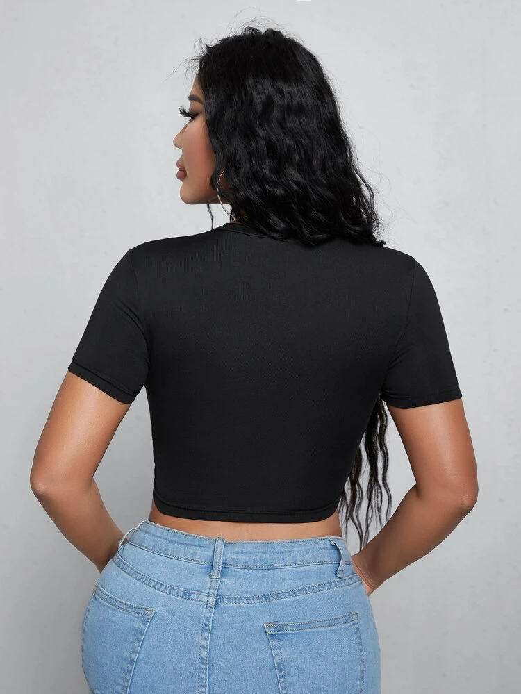 SHEIN SXY Motorcycle & Letter Graphic Crop Tee | SHEIN USA