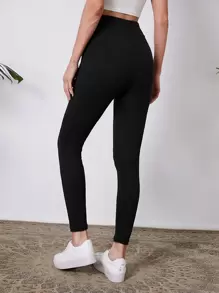 SHEIN LUNE Solid Wideband Waist Leggings - Black - View 2