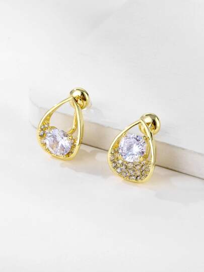 Rhinestone Water-drop Design Stud Earrings