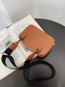 High School Students University Freshman multifunctional sling bag shoulder bag casual bag Mini Men Colorblock Square Bag, Handbag Schoolbag For Travel,College,Outdoors,Sports,Commute - Brown - View 3