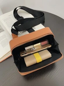 High School Students University Freshman multifunctional sling bag shoulder bag casual bag Mini Men Colorblock Square Bag, Handbag Schoolbag For Travel,College,Outdoors,Sports,Commute - Brown - View 4