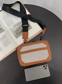 High School Students University Freshman multifunctional sling bag shoulder bag casual bag Mini Men Colorblock Square Bag, Handbag Schoolbag For Travel,College,Outdoors,Sports,Commute - Brown - View 5