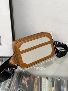 High School Students University Freshman multifunctional sling bag shoulder bag casual bag Mini Men Colorblock Square Bag, Handbag Schoolbag For Travel,College,Outdoors,Sports,Commute - Brown - View 6