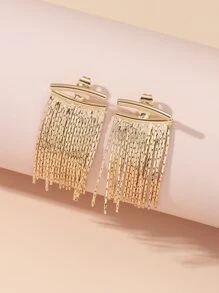 2 chiếc bông tai thả tua rua kim loại trang trí - Vàng - Xem 2