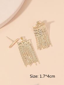 2 chiếc bông tai thả tua rua kim loại trang trí - Vàng - Xem 3