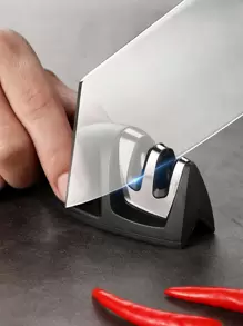 1pc Stainless Steel 2-Stage Manual Kitchen Knife Sharpener - Black - View 1