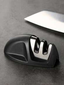 1pc Stainless Steel 2-Stage Manual Kitchen Knife Sharpener - Black - View 2