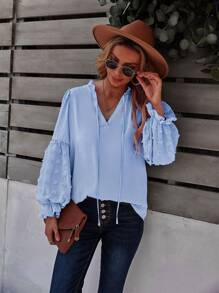 SHEIN LUNE Blusa de lunares ribete fruncido - Celeste - Ver 1
