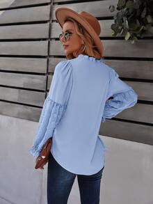 SHEIN LUNE Blusa de lunares ribete fruncido - Celeste - Ver 2
